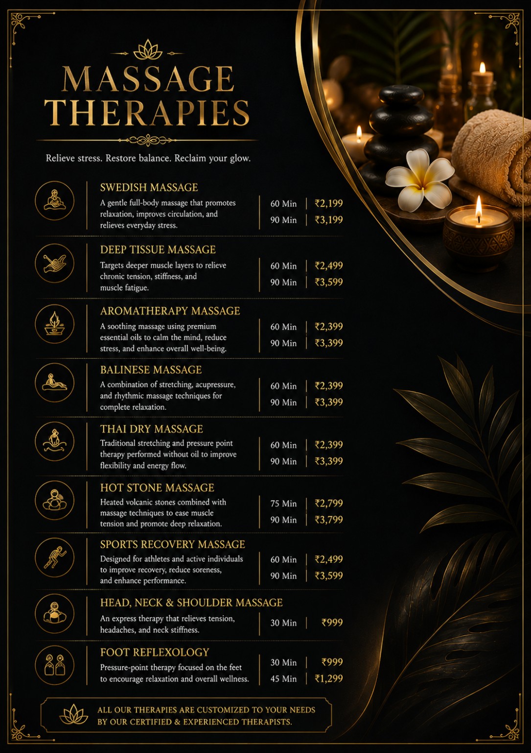 Sloka Wellness Spa massage menu